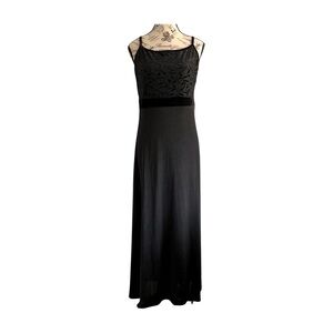 🇨🇦 90s Kim & Co Black Burnout Velvet Maxi Dress Size Medium